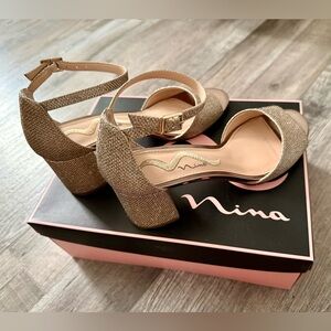 Nina Women's Gold Block Heel Sandals